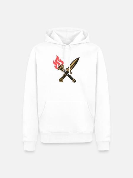 Schwert Fackel Wappen Logo - Männer Premium Bio Hoodie - Weiß