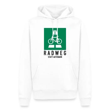 RADWEG STATT AUTOBAHN FAHRRADSCHILD - Männer Premium Bio Hoodie - Weiß - Vorne - Nico (187cm)