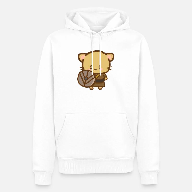 Chat Viking avec un bouclier - Sweat à capuche Premium bio Homme - blanc