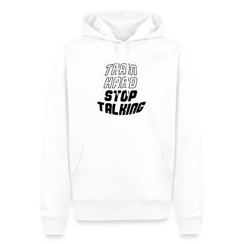 Entraînez-vous dur arrêtez de parler - Sweat à capuche Premium bio Homme - blanc - Devant - Nico (187cm)
