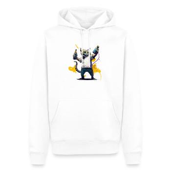 Coole Katze mit Kopfhöhrern und Bier - Männer Premium Bio Hoodie - Weiß - Vorne - Nico (187cm)