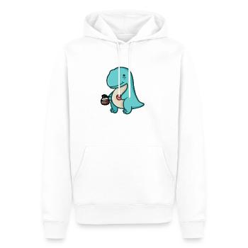 hugadino Dino mit Kaffeesucht, süßer Dinosaurier - Männer Premium Bio Hoodie - Weiß - Vorne - Nico (187cm)