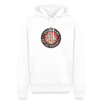 Je vois des humains mais pas d’humanité - Sweat à capuche Premium bio Homme - blanc - Devant - Nico (187cm)