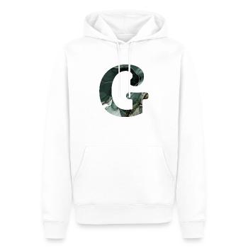 Lettre g marbré vert - Sweat à capuche Premium bio Homme - blanc - Devant - Nico (187cm)