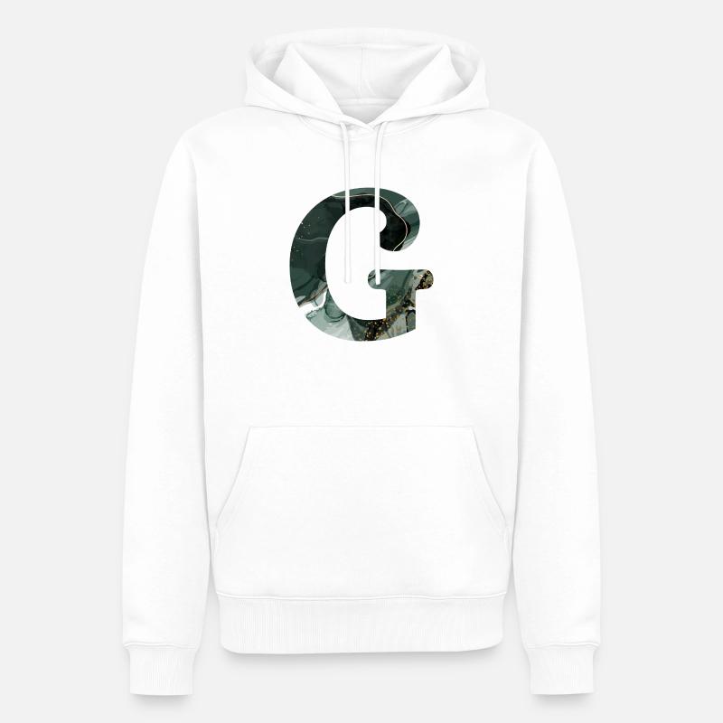 Lettre g marbré vert - Sweat à capuche Premium bio Homme - blanc