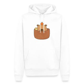 Süßes Wasserschwein mit Mandarine im Bad mit Entlein - Männer Premium Bio Hoodie - Weiß - Vorne - Nico (187cm)