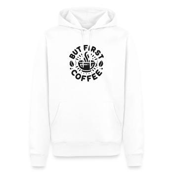 But First Coffee - Men’s Premium Organic Hoodie - white - Front - Nico (187cm)