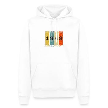 Né en Janvier 1948 Drôle d’anniversaire Citation rétro - Sweat à capuche Premium bio Homme - blanc - Devant - Nico (187cm)