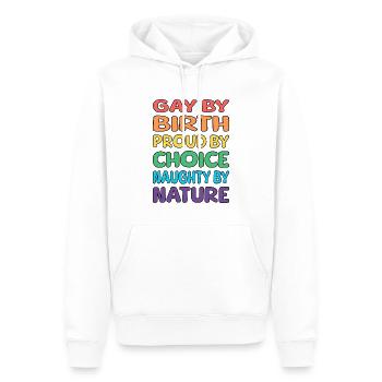 Gay by birth - Männer Premium Bio Hoodie - Weiß - Vorne - Nico (187cm)