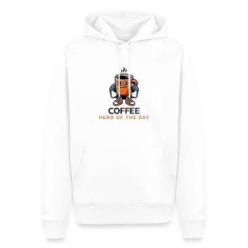 Le café - Héros du jour - Sweat à capuche Premium bio Homme - blanc - Devant - Nico (187cm)