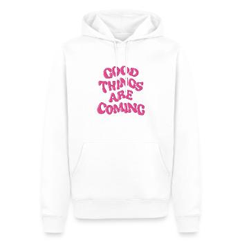 Good Things Are Coming – Groovy Positivity Quote - Männer Premium Bio Hoodie - Weiß - Vorne - Nico (187cm)