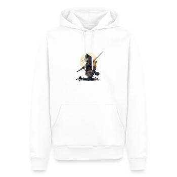 Samurai Katze mit dunkler und geheimnisvoller Aura - Männer Premium Bio Hoodie - Weiß - Vorne - Nico (187cm)
