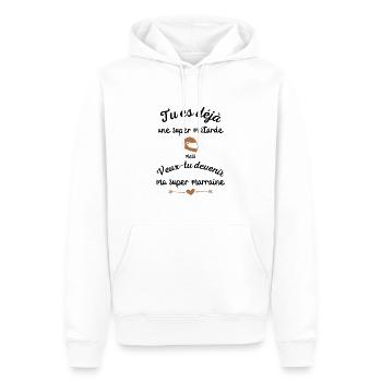 Veux-tu devenir ma super marraine Super motarde - Sweat à capuche Premium bio Homme - blanc - Devant - Nico (187cm)