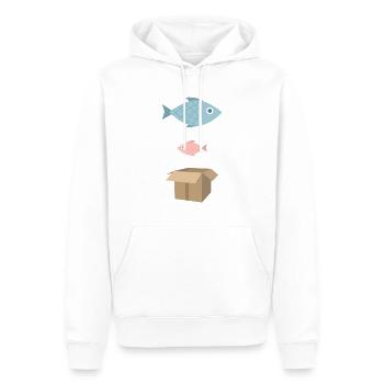 Gros poisson, petit poisson, boîte en carton - Sweat à capuche Premium bio Homme - blanc - Devant - Nico (187cm)