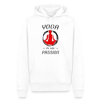 YOGA - Männer Premium Bio Hoodie - Weiß - Vorne - Nico (187cm)