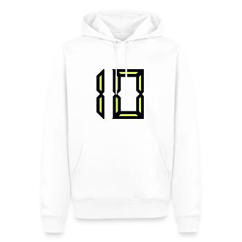 10 ANS. 10e ANNIVERSAIRE. ANNIVERSAIRE 10 ANS. 10 - Sweat à capuche Premium bio Homme - blanc - Devant - Nico (187cm)