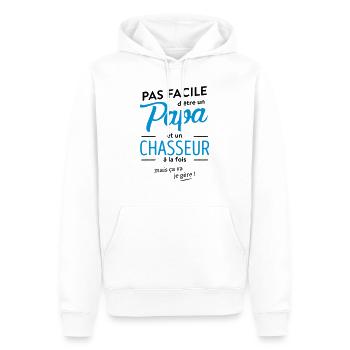 Papa chasseur - Sweat à capuche Premium bio Homme - blanc - Devant - Nico (187cm)