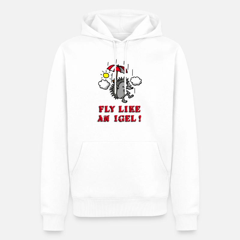 fly_like_an_igel_02_b - Männer Premium Bio Hoodie - Weiß