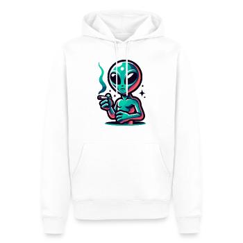 Alien mit Joint Zigarette rauchen - Männer Premium Bio Hoodie - Weiß - Vorne - Nico (187cm)