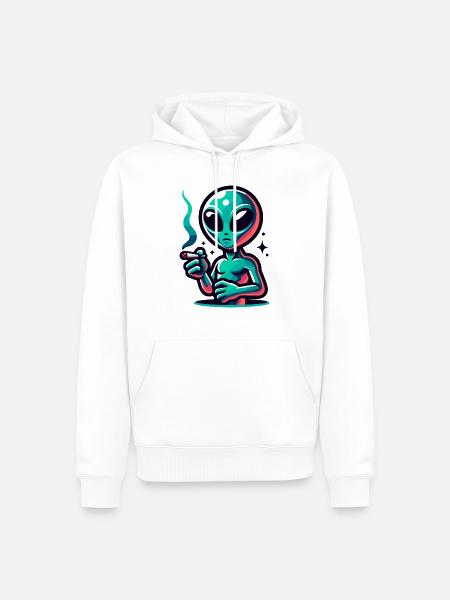 Alien mit Joint Zigarette rauchen - Männer Premium Bio Hoodie - Weiß