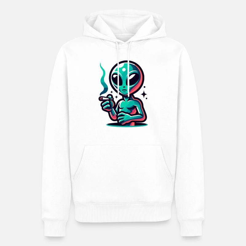 Alien mit Joint Zigarette rauchen - Männer Premium Bio Hoodie - Weiß