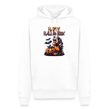 Halloween Horse with Pumpkin and Bat - Men’s Premium Organic Hoodie - white - Front - Nico (187cm)
