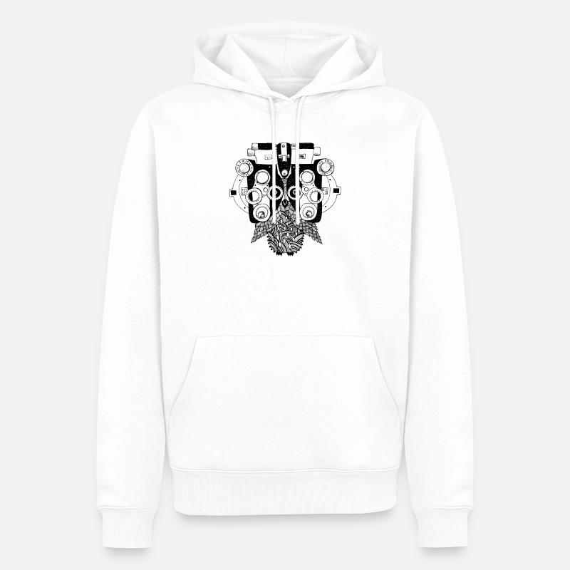 Phoropter Eule beim Sehtest - Männer Premium Bio Hoodie - Weiß