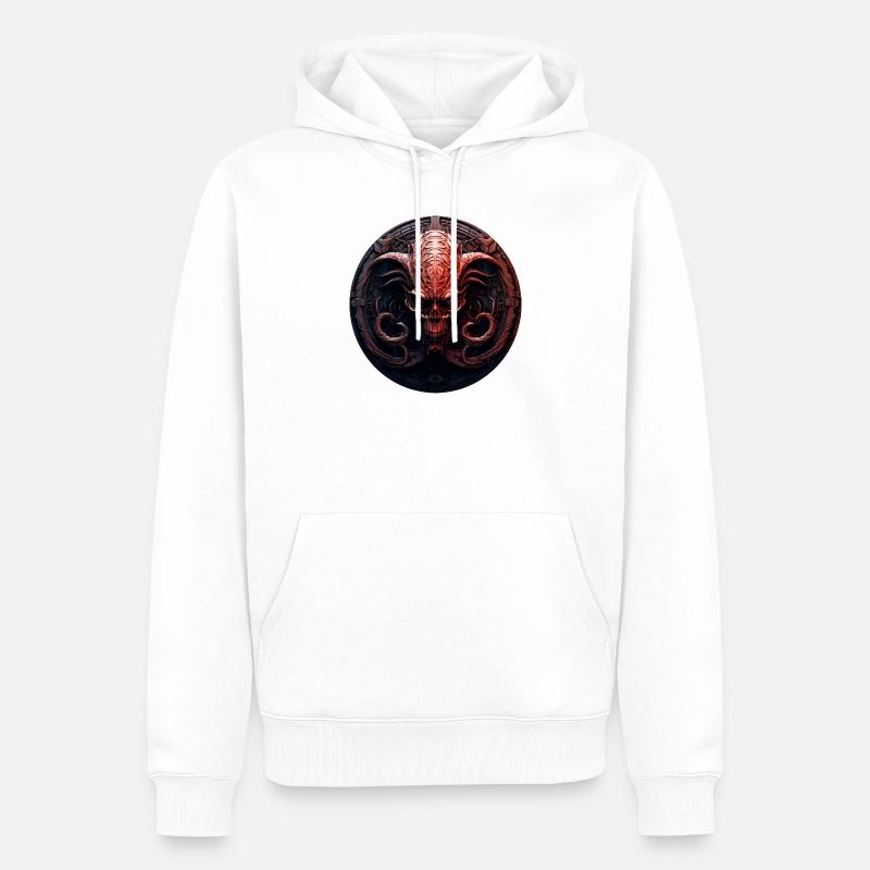 Dämonen-Schädel im Kreis-Emblem - Männer Premium Bio Hoodie - Weiß