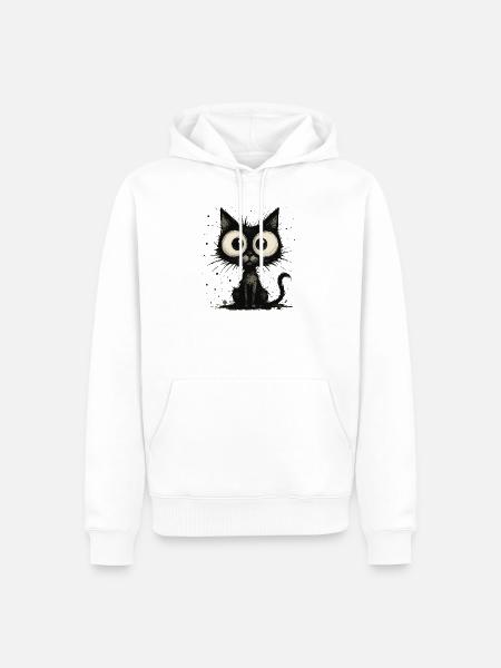 Funny black cat with big eyes – splash - Men’s Premium Organic Hoodie - white