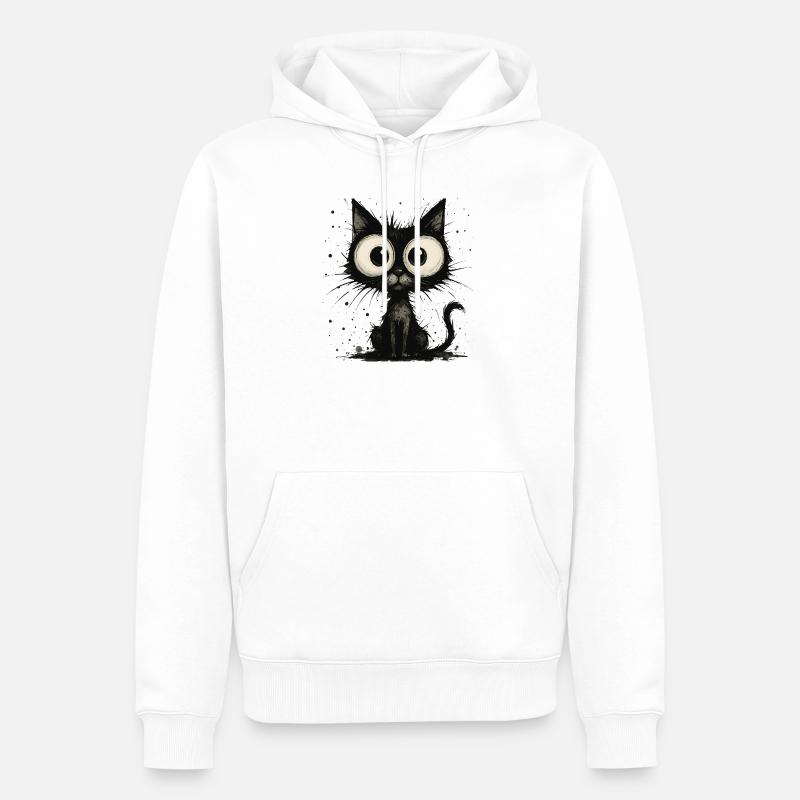 Drôle de chat noir avec de grands yeux – splash - Sweat à capuche Premium bio Homme - blanc