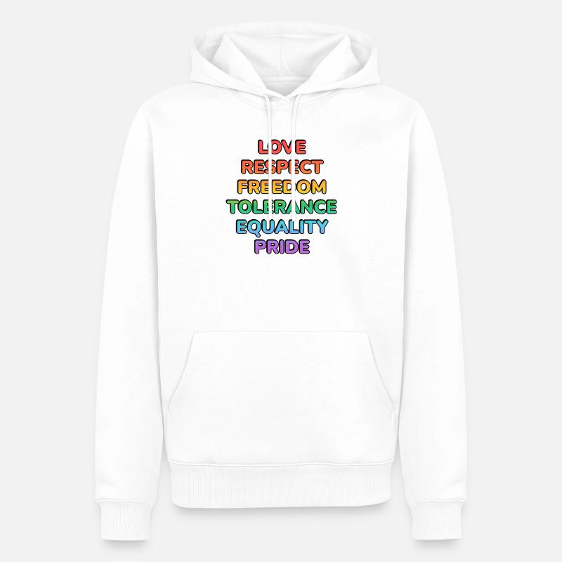 Pride Values Regenbogentext - Männer Premium Bio Hoodie - Weiß