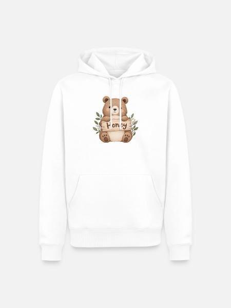 Niedlicher Bär mit Honey-Schild - Männer Premium Bio Hoodie - Weiß