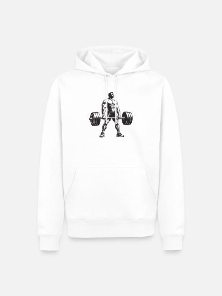 Krafttraining Muskelheld Barbell - Männer Premium Bio Hoodie - Weiß