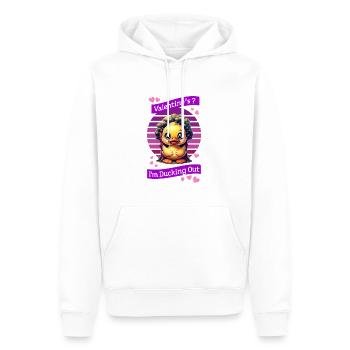 Whimsical Cartoon Duck Behind Tree Celebrating - Men’s Premium Organic Hoodie - white - Front - Nico (187cm)