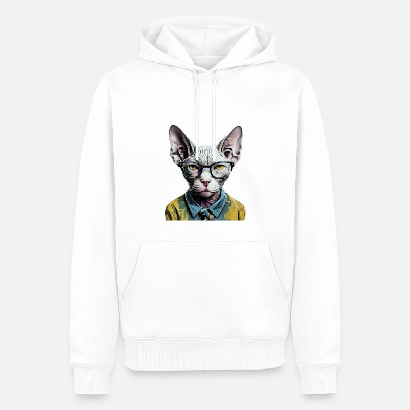 Hipster-Katze Ziggy - Männer Premium Bio Hoodie - Weiß