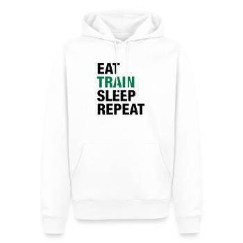 Mangez train Répétez veille - Sweat à capuche Premium bio Homme - blanc - Devant - Nico (187cm)