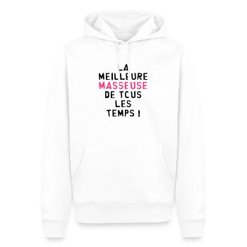 Masseur / Masseuse / Massage / Kiné / Ostéo - Sweat à capuche Premium bio Homme - blanc - Devant - Nico (187cm)