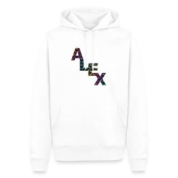 ALEX - Beautiful boy name with cute dinosaurs - Men’s Premium Organic Hoodie - white - Front - Nico (187cm)