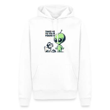 Funny Alien and Dog Cartoon - Take Me to Your Feed - Men’s Premium Organic Hoodie - white - Front - Nico (187cm)