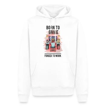 Né pour jouer forcé de travailler - Sweat à capuche Premium bio Homme - blanc - Devant - Nico (187cm)