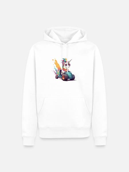 Einhorn mit dem Auto - Männer Premium Bio Hoodie - Weiß