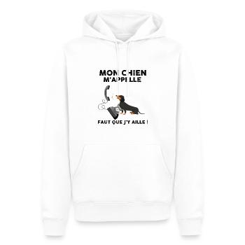 Mon Chien M'appelle Teckel Cadeau Marrant - Sweat à capuche Premium bio Homme - blanc - Devant - Nico (187cm)