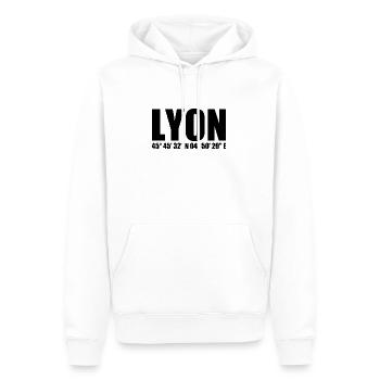 Lyon Koordinaten - Männer Premium Bio Hoodie - Weiß - Vorne - Nico (187cm)