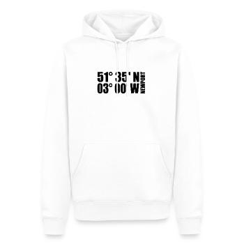 Newport Koordinaten - Männer Premium Bio Hoodie - Weiß - Vorne - Nico (187cm)