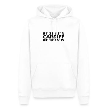 Cardiff Koordinaten - Männer Premium Bio Hoodie - Weiß - Vorne - Nico (187cm)