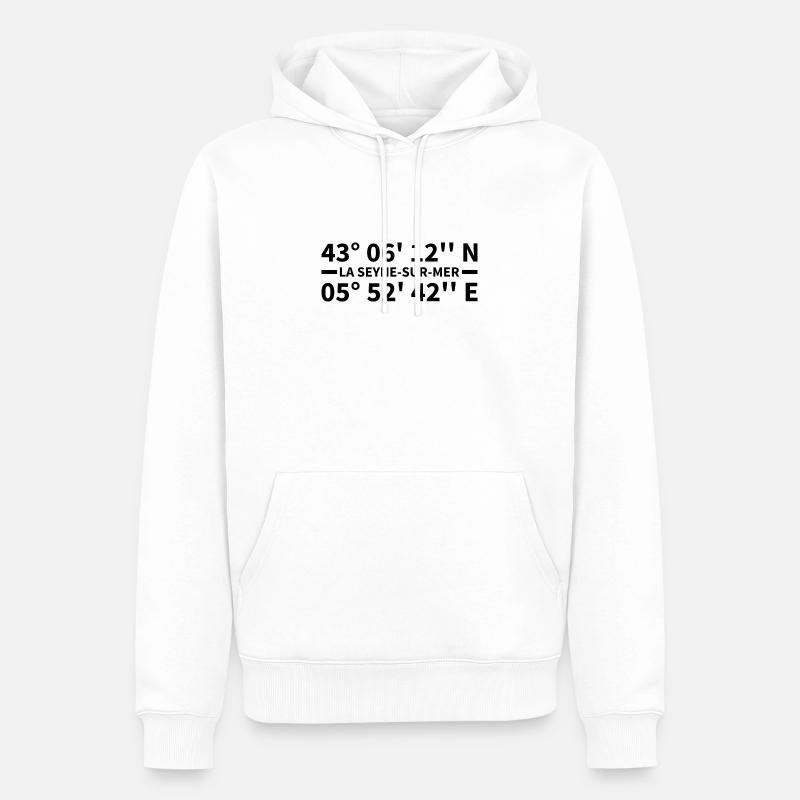 Coordonnées de La Seyne-sur-Mer - Sweat à capuche Premium bio Homme - blanc