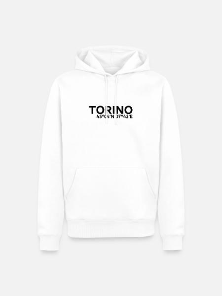 Le coordinate di Torino - Felpa con cappuccio ecologica premium da uomo - bianco