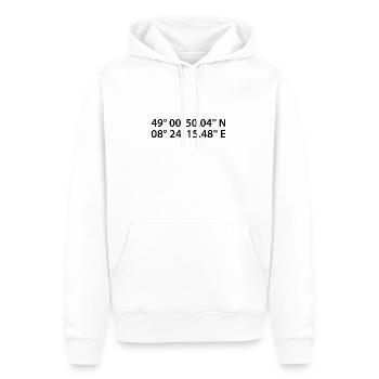 Karlsruhe Koordinaten - Männer Premium Bio Hoodie - Weiß - Vorne - Nico (187cm)