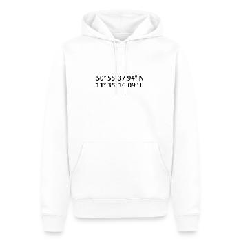 Jena Koordinaten - Männer Premium Bio Hoodie - Weiß - Vorne - Nico (187cm)