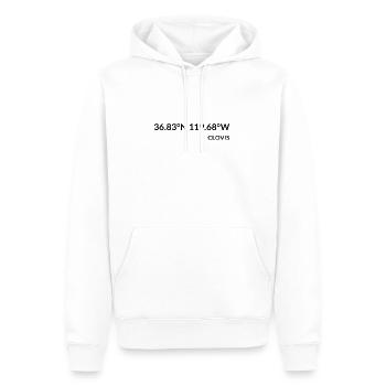 Coordonnées Clovis Californie États-Unis - Sweat à capuche Premium bio Homme - blanc - Devant - Nico (187cm)